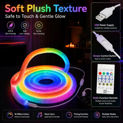 🌈 LIMITED-TIME 50% OFF! ✨ Faux Fur Neon Light Strip – 360° All-Round Glow, Flexible Decor Lamp 💈