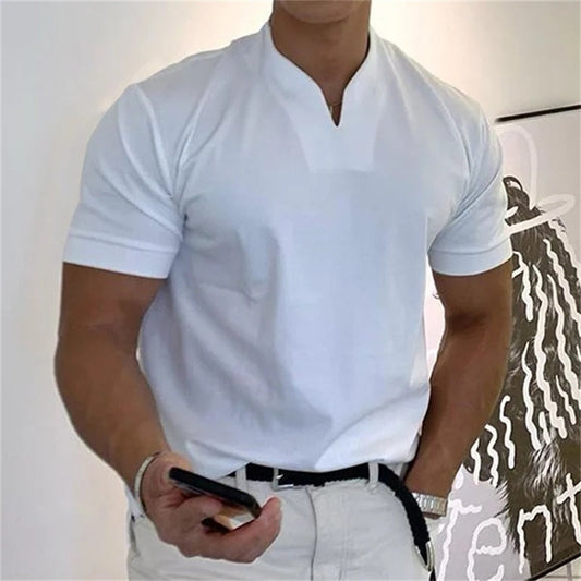 💎 50% OFF! 💎 Men’s Gentleman Business Short Sleeve T-Shirt – V-Neck, Breathable Cotton Blend & Available Up to 5XL 👕✨