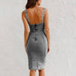 💎 50% OFF! 💎 Women's U-Neck Denim Bodycon Cami Dress – Adjustable Straps, Thigh-High Slit & Stretch Fit 🌞👖
