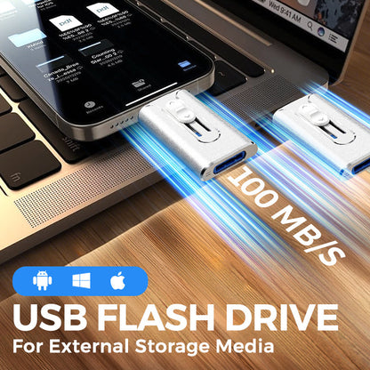 🎉 2026 Sale — Over 33,100 Sold!💾 4‑in‑1 MFi Certified USB Flash Drive with Type‑C Adapter for iPhone/Android/PC