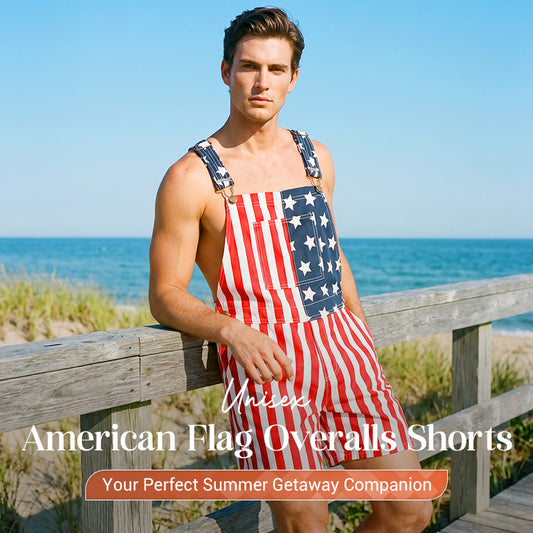 👖 LIMITED-TIME 50% OFF! 🇺🇸 American Flag Overalls Shorts – Unisex, Denim, Adjustable, Patriotic ✨