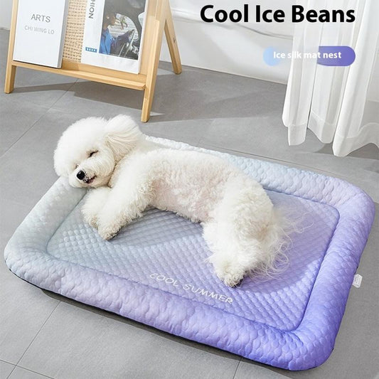 🐾 LIMITED-TIME 50% OFF! 💥 Pet Cooling Pad Mat – Ice Silk, Gradient Colors, Non-Slip, Washable ✨