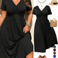 🎉 2026 Sale — Over 50,000 Sold!👗Plus Size V-Neck Ruched Short Sleeve Midi Dress, Casual Summer Flowy A-Line Dress
