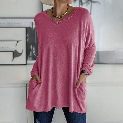 🎉 2026 Sale — Over 34,000 Sold! 💞 Women's Round Neck Long Sleeve Loose Pocket T-Shirt