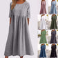 💎 60% OFF! 💎 Women's Casual Cotton-Linen Dress – Crew Neck, Pockets & Smocked Waist | Lightweight, Breathable & Effortlessly Chic 🌿👗