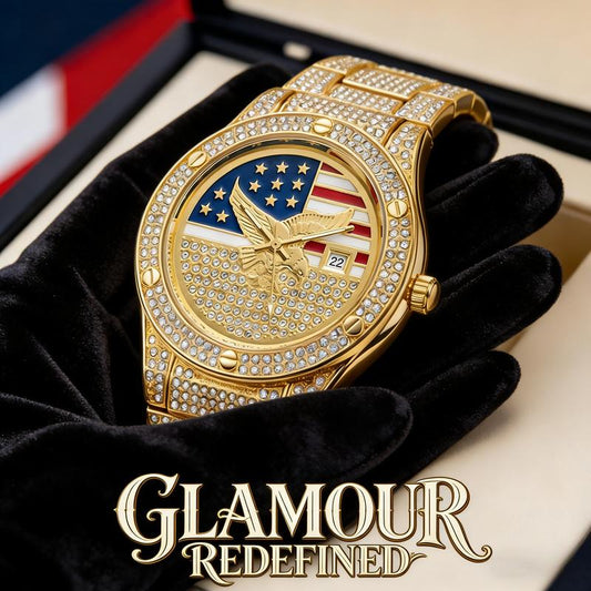 💎 60% OFF THE PATRIOTIC WATCH! 💎 Gold Plated, Iced Out & Eagle Dial for a Bold Hip Hop Style ✨