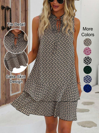 👗 LIMITED-TIME 50% OFF! ✨ Women's Geometric Print Bow Dress – Abstract Art, Decorative Bow, Flattering Fit 💃