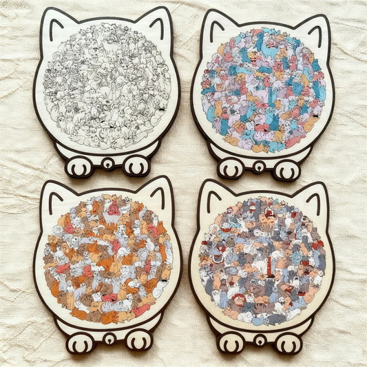 🎁Oferta de Navidad 50% de descuento🎅 Rompecabezas de madera Morandi-Color de 135 piezas con forma de gato