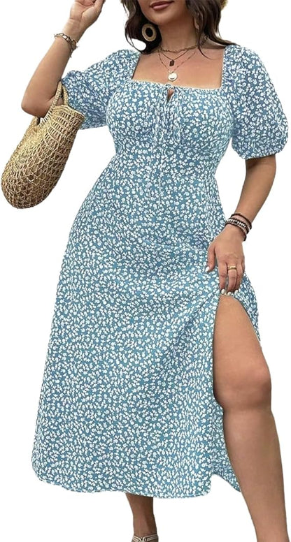 💎 50% OFF THE PLUS-SIZE FLORAL MAXI DRESS! 💎 Short Sleeves, Side Split & Floral Print for a Bold Summer Look ✨