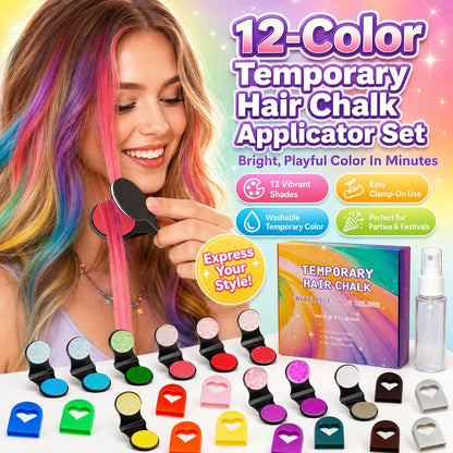 🌈 LIMITED‑TIME 50% OFF! ⚡ 12‑Color Temporary Hair Chalk Applicator Set – Washable, Easy‑Use, Party‑Ready ✨