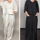 💎 57% OFF IRREGULAR HEM 2-PIECE SET! 💎 Cotton-Linen Blend, V-Neck Top & Wide-Leg Pants for Effortless Style👗