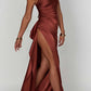 👗 LIMITED-TIME 50% OFF! ✨ Satin Maxi Dress – One Shoulder, Side Slit, Luxurious, Draped 🍷