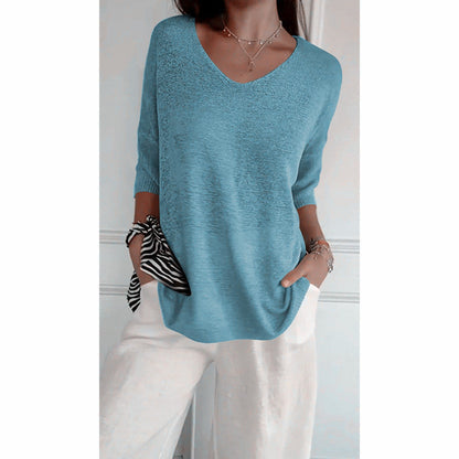💎 60% OFF! 💎 Solid Color Knitted V-Neck Top – Minimalist Elegance, Breathable Comfort & Timeless Style 🥰👚