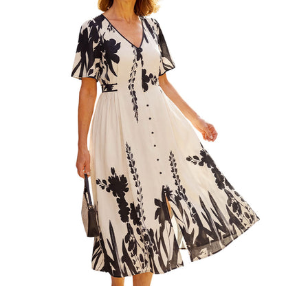 💎 -50% ON BOTANICAL MIDI DRESS! 💎 Elegant V-Neck, A-Line Silhouette & Chic Flutter Sleeves for Timeless Style 👗🌿