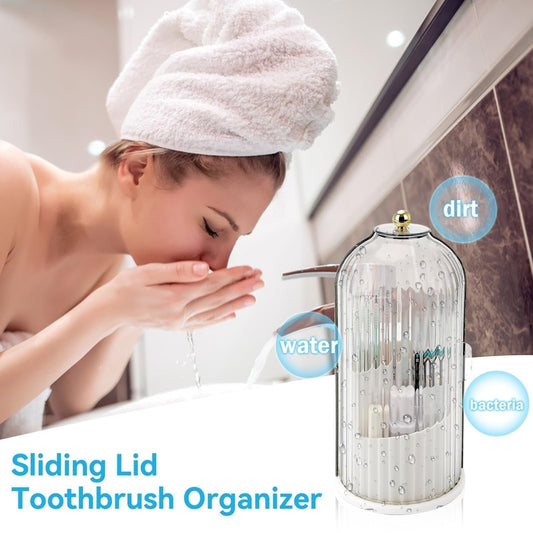 🎉 2026 Sale — Over 13,000 Sold! 💞 Sliding Lid Toothbrush Organizer – Dust-Free Bathroom Elegance 🌸