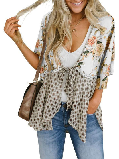 💎 50% OFF! 💎 Women's Floral Kimono Cardigan – Ruffle Sleeves, Tie-Front & Boho Flowy Cover-Up for Beach & Summer Days 🌸🌊