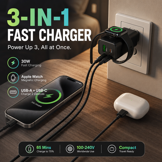 🎉 2026 Sale — Over 40,000 Sold! 🔌 3-in-1 Wireless Wall Charger for Watch – 30W Fast Charge & Magnetic Dock ⚡