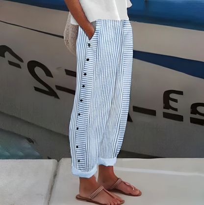 👖 50% OFF SPRING SALE! ✨ Comfy Blue Striped Pants with Pockets: Breathable, Stylish & Perfect for Summer 🌿