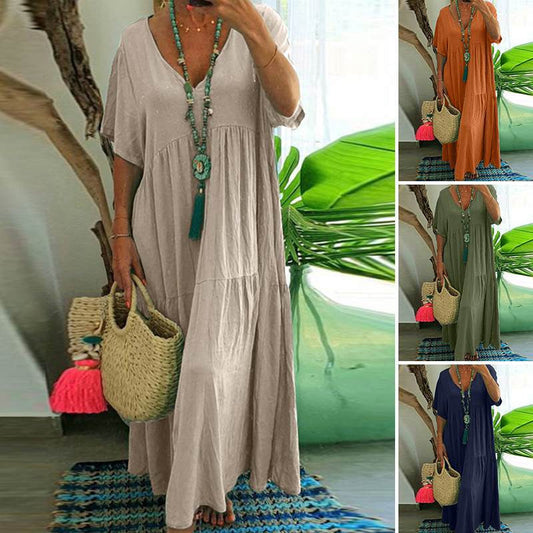 👗 LIMITED-TIME 50% OFF! ✨ Women's Casual Long Dress – V-Neck, Loose, Flowy 🌾