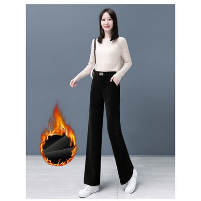 Women's High Waist Warm Wide-Leg Pants