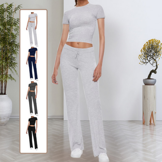👕 LIMITED-TIME 50% OFF! ✨ Women's T-Shirt & Pants Set – Solid Color, Straight Leg, Casual 🍂
