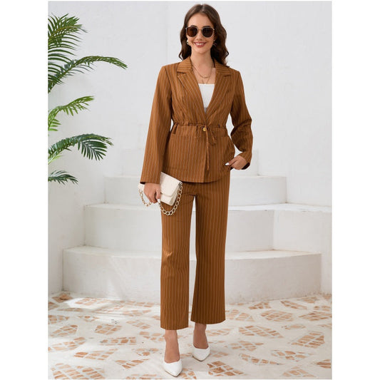 Women's Pinstripe Blazer and Pants Two-piece Set