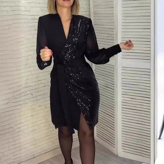 🎅Early Xmas Sales - 50% OFF🎄Women's V-neck Sequin Split Dress