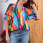 🌸 LIMITED TIME 50% OFF! 💃 Women's Floral V-Neck Puff Sleeve Blouse – Romantic, Flowery, Soft Fabric ✨