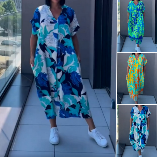 🏖️Summer Hot Sale 48% OFF🌼 Women's Printed V - Neck Casual Elegant Dress
