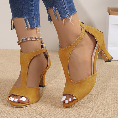 👠 LIMITED-TIME 50% OFF! ✨ Women's Peep-Toe Heel Sandals – Back Zipper, Yellow, Size 36-46 👡