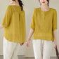 🎉 2026 Sale — Over 32,000 Sold! 💞 Women's Thin Embroidery Breathable Cotton Linen Short Sleeve Crew Neck Shirt