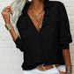 👔 LIMITED-TIME 50% OFF! 💥 Women's Solid Lapel Long Sleeve Button-Down Shirt – V-Neck, Chest Pockets, Loose Fit ✨