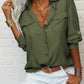 👔 LIMITED-TIME 50% OFF! 💥 Women's Solid Lapel Long Sleeve Button-Down Shirt – V-Neck, Chest Pockets, Loose Fit ✨