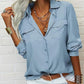 👔 LIMITED-TIME 50% OFF! 💥 Women's Solid Lapel Long Sleeve Button-Down Shirt – V-Neck, Chest Pockets, Loose Fit ✨