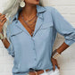 👔 LIMITED-TIME 50% OFF! 💥 Women's Solid Lapel Long Sleeve Button-Down Shirt – V-Neck, Chest Pockets, Loose Fit ✨