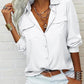 👔 LIMITED-TIME 50% OFF! 💥 Women's Solid Lapel Long Sleeve Button-Down Shirt – V-Neck, Chest Pockets, Loose Fit ✨