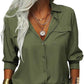 👔 LIMITED-TIME 50% OFF! 💥 Women's Solid Lapel Long Sleeve Button-Down Shirt – V-Neck, Chest Pockets, Loose Fit ✨