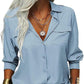👔 LIMITED-TIME 50% OFF! 💥 Women's Solid Lapel Long Sleeve Button-Down Shirt – V-Neck, Chest Pockets, Loose Fit ✨