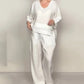 💎 57% OFF IRREGULAR HEM 2-PIECE SET! 💎 Cotton-Linen Blend, V-Neck Top & Wide-Leg Pants for Effortless Style👗