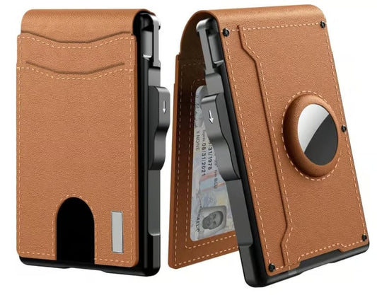 🔥Día del Padre 50% OFF🎁Billetera AirTag para hombres - con estuche de aluminio emergente Clip para dinero Ranuras de cuero delgadas Tarjetero de crédito Billetera bifold con bloqueo RFID Billetera minimalista