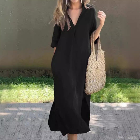 41%OFF🔥Elegante Vestido con Cuello en V y Abertura