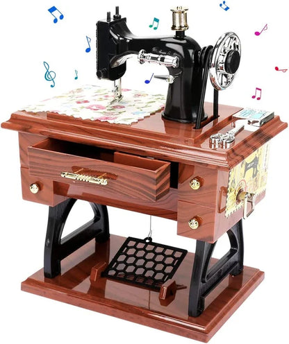💎 50% OFF! 💎 Wood Mini Sewing Machine Music Box – Handcrafted Retro Decor with Moving Parts & Nostalgic Melody