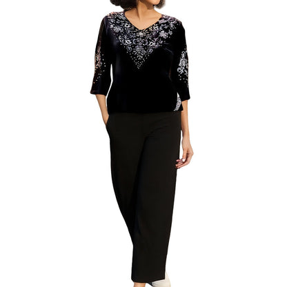 💎 50% OFF! 💎 Women's Velvet Rhinestone Top & Pants Set – Glossy Luxury Fabric, Sparkling Detailing & All-Day Comfort