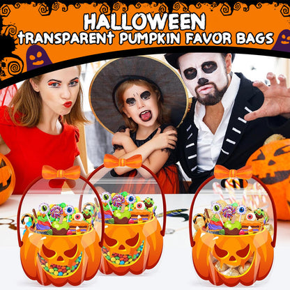 🎃 LIMITED-TIME 50% OFF! Halloween Transparent Pumpkin Favor Bags, Trick-or-Treat Candy Gift Bags