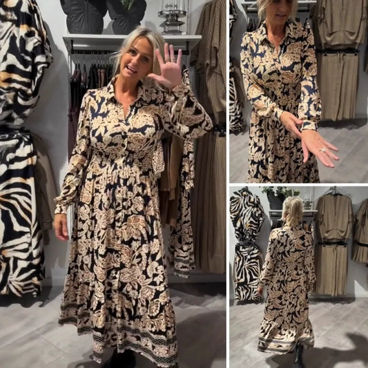 Vestido largo con estampado plisado para mujer