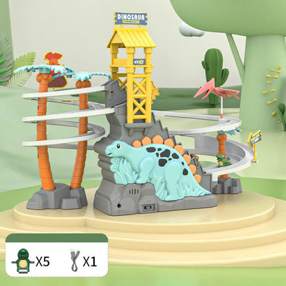 [Regalo perfecto] tobogán de dinosaurio de doble vía eléctrico - diversión interactiva con cambios de vía y luces
