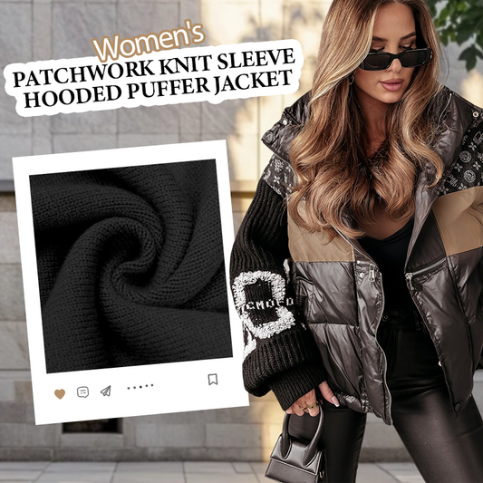 🎁 Hot Sale 50% OFF 🔥Women’s Patchwork Knit Sleeve Hooded Puffer Jacket|Free Express Delivery✈️