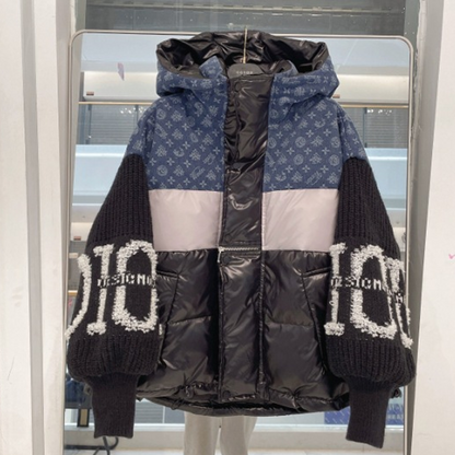 🎁 Hot Sale 50% OFF 🔥Women’s Patchwork Knit Sleeve Hooded Puffer Jacket|Free Express Delivery✈️