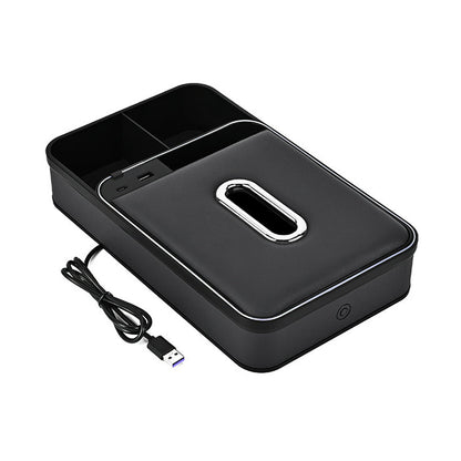 🚗 50% DE DESCUENTO! ✨ Caja de Almacenamiento para Reposabrazos con Luz LED Ambiental - Organizador Multifunción con Puerta Deslizante para Automóvil 🔌📦