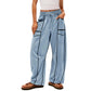 👖 LIMITED-TIME 50% OFF! ✨ Women's Drawstring Wide-Leg Pants – Loose, Color-Block, All-Day Ease 🌿
